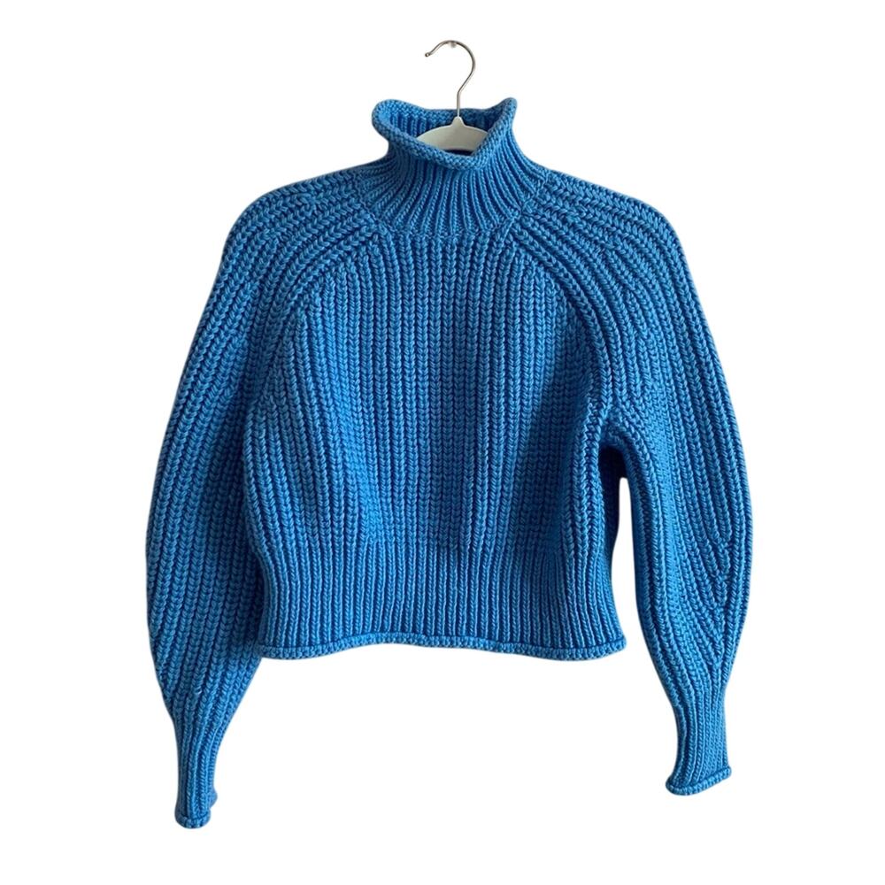 H&M Scandi Chunky Knit Turtleneck Utility Chic Balloon sleeve Cropped Sweater